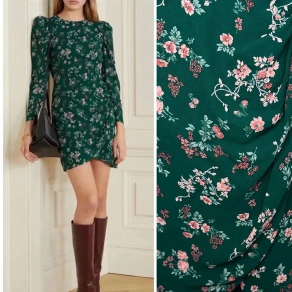 NWT Reformation Juni Floral Puff Long Sleeve Emerald Floral Mini Dress Size 2